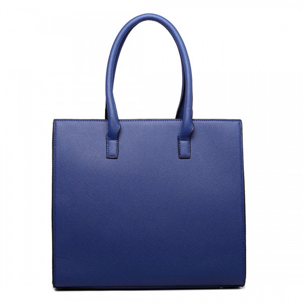 LT1666 - Miss Lulu Split Front Design Medium Tote Handbag Navy and White